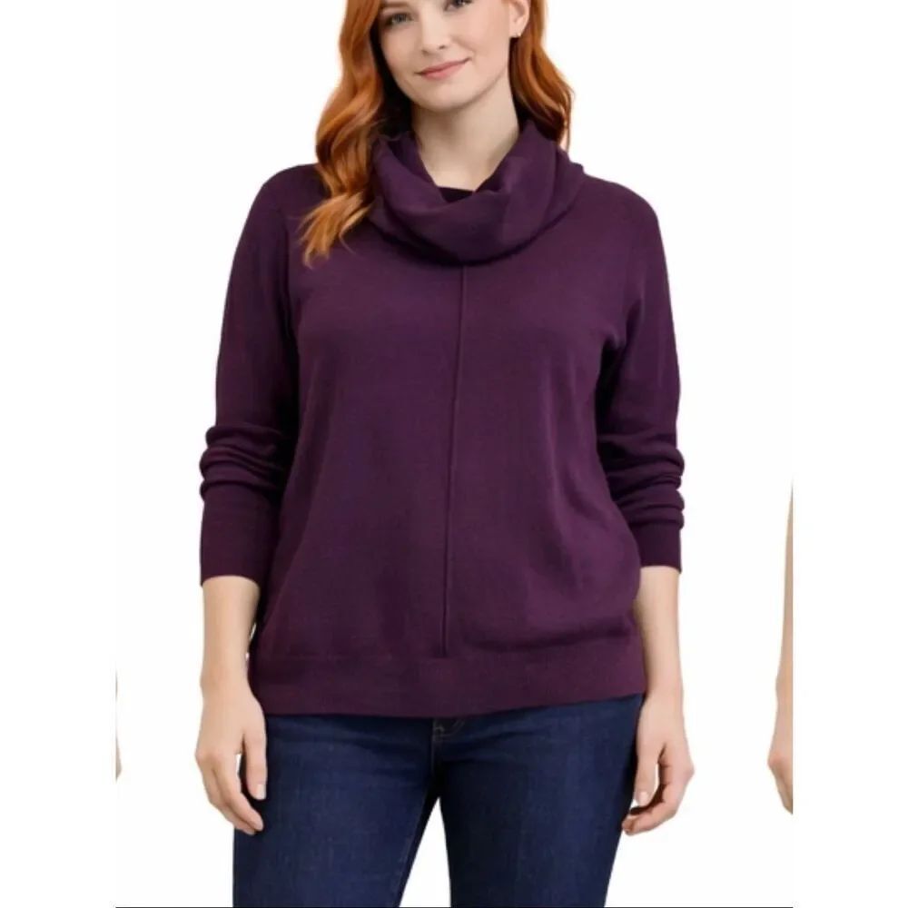 Tahari 100% merino wool maroon cowl neck sweater small